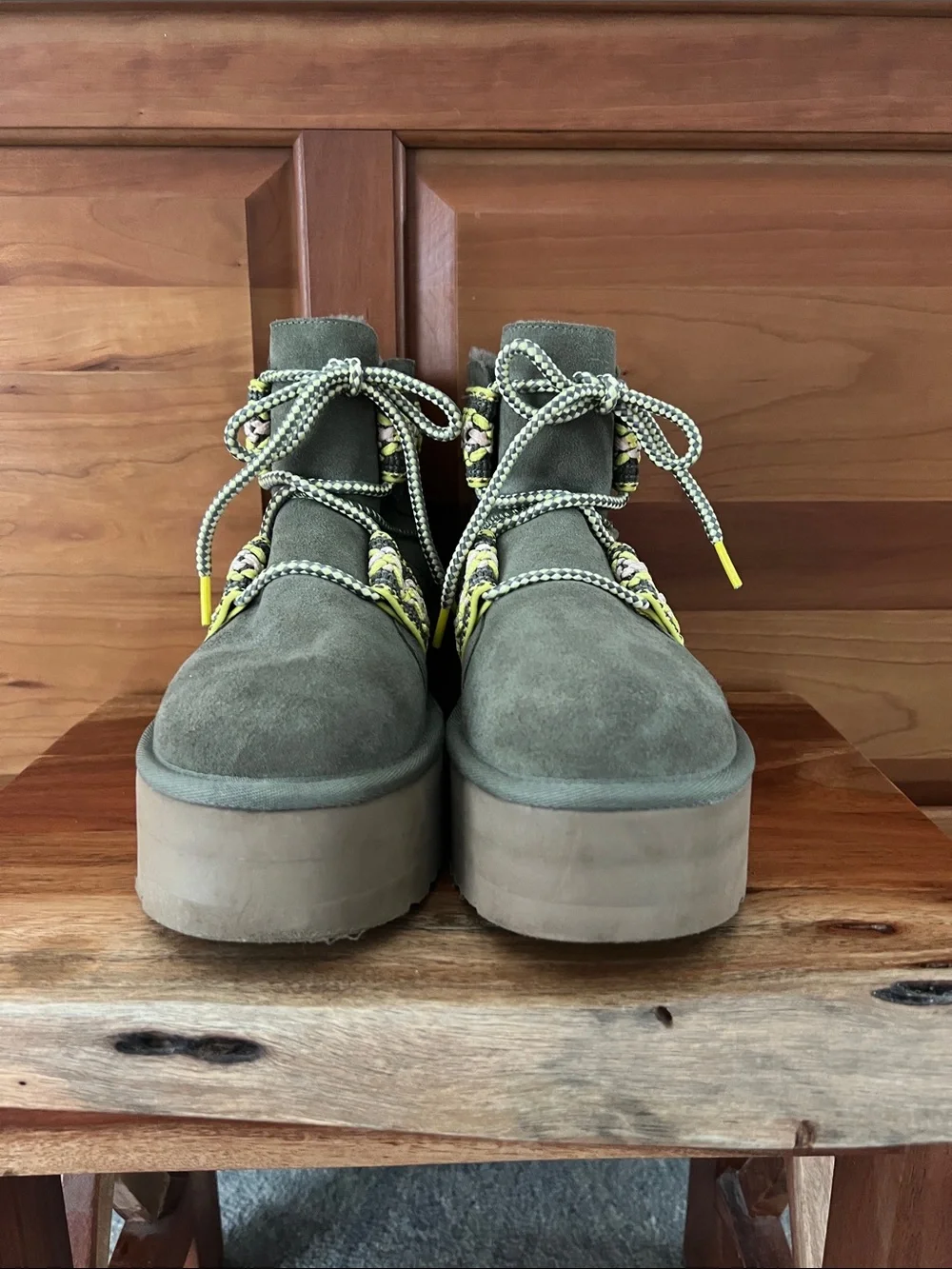 UGG Classic Heritage Olive Green Mini Braid II Platform Ankle Boots 1138492